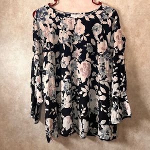 J Jill Cold Shoulder Floral Shirt